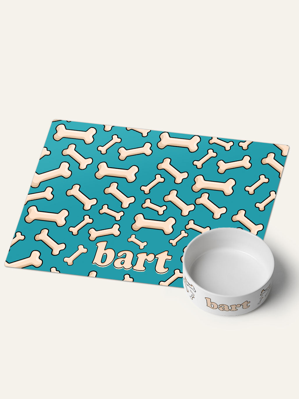 Bones - Personalised Pet Bowl + Mat Combo