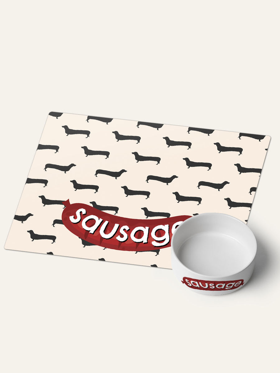 Sausage - Personalised Pet Bowl + Mat Combo