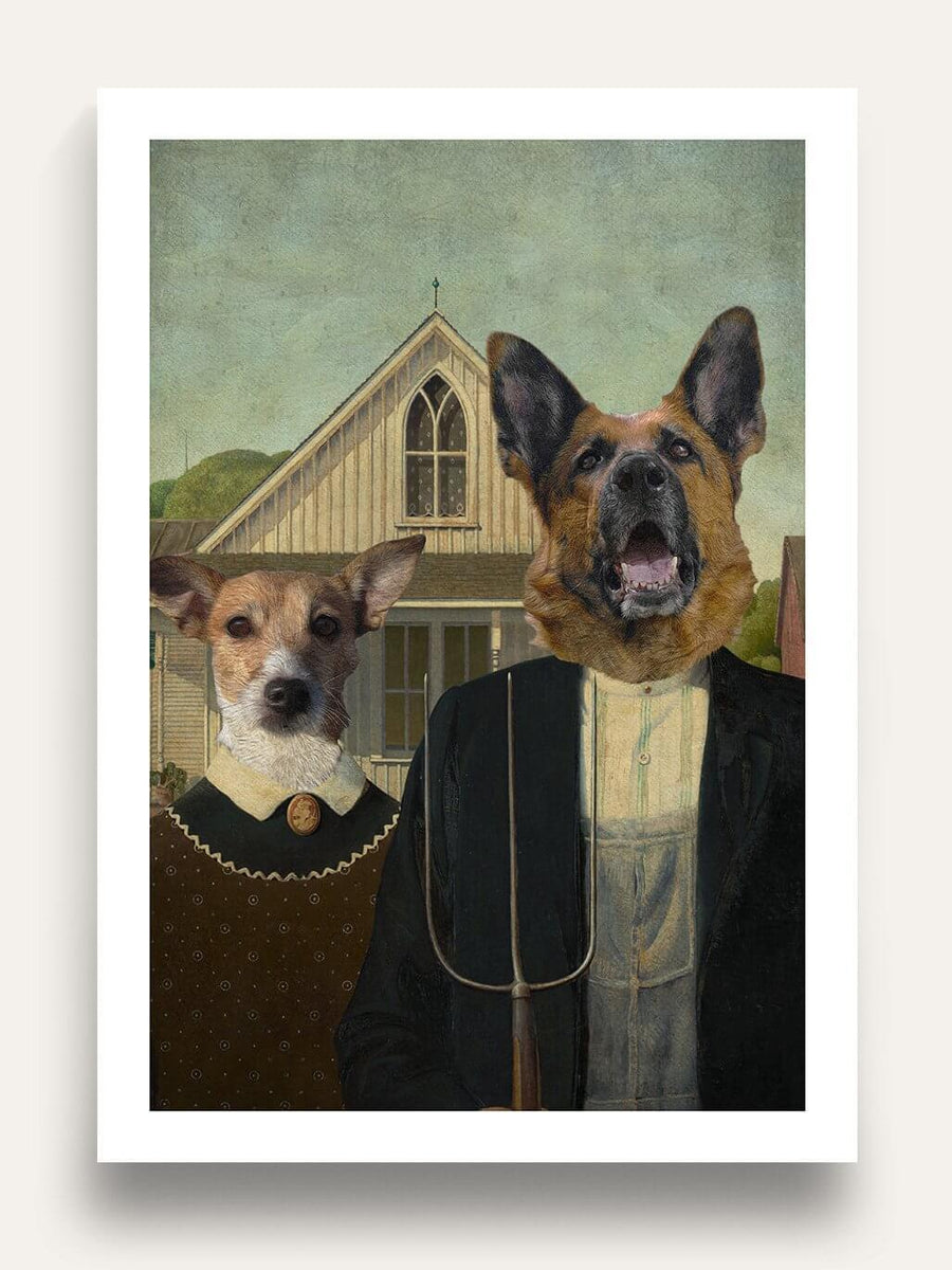 American Gothic (2 Pets) - Custom Pet Portrait - Purr & Mutt