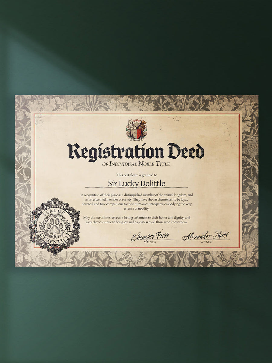 Your Pet's Noble Title Certificate