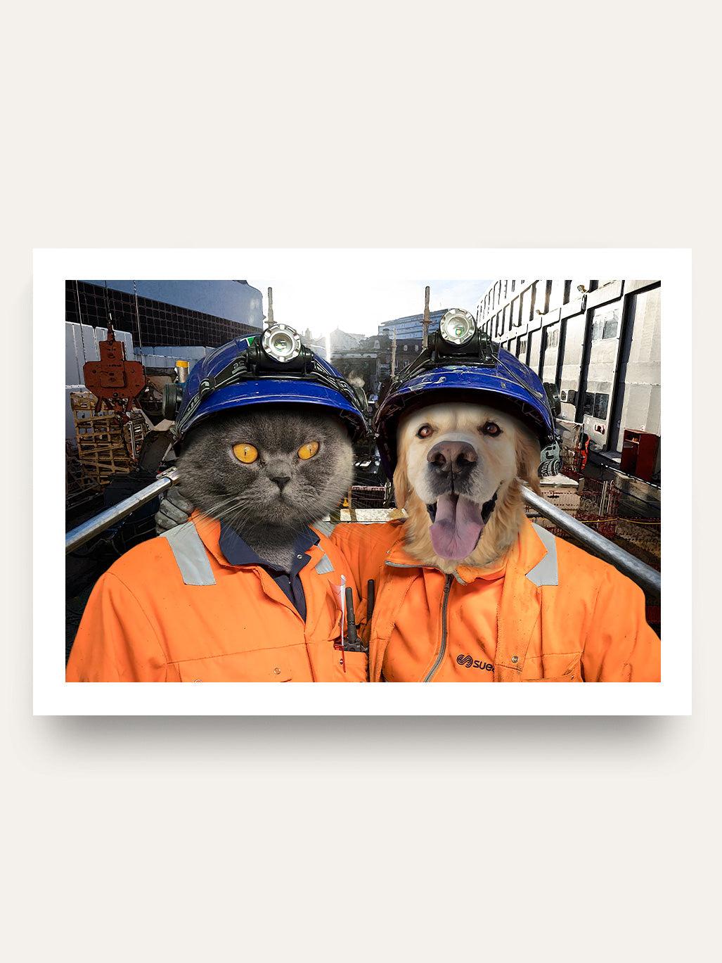 Construction Workmates - Custom Pet Portrait - Purr & Mutt