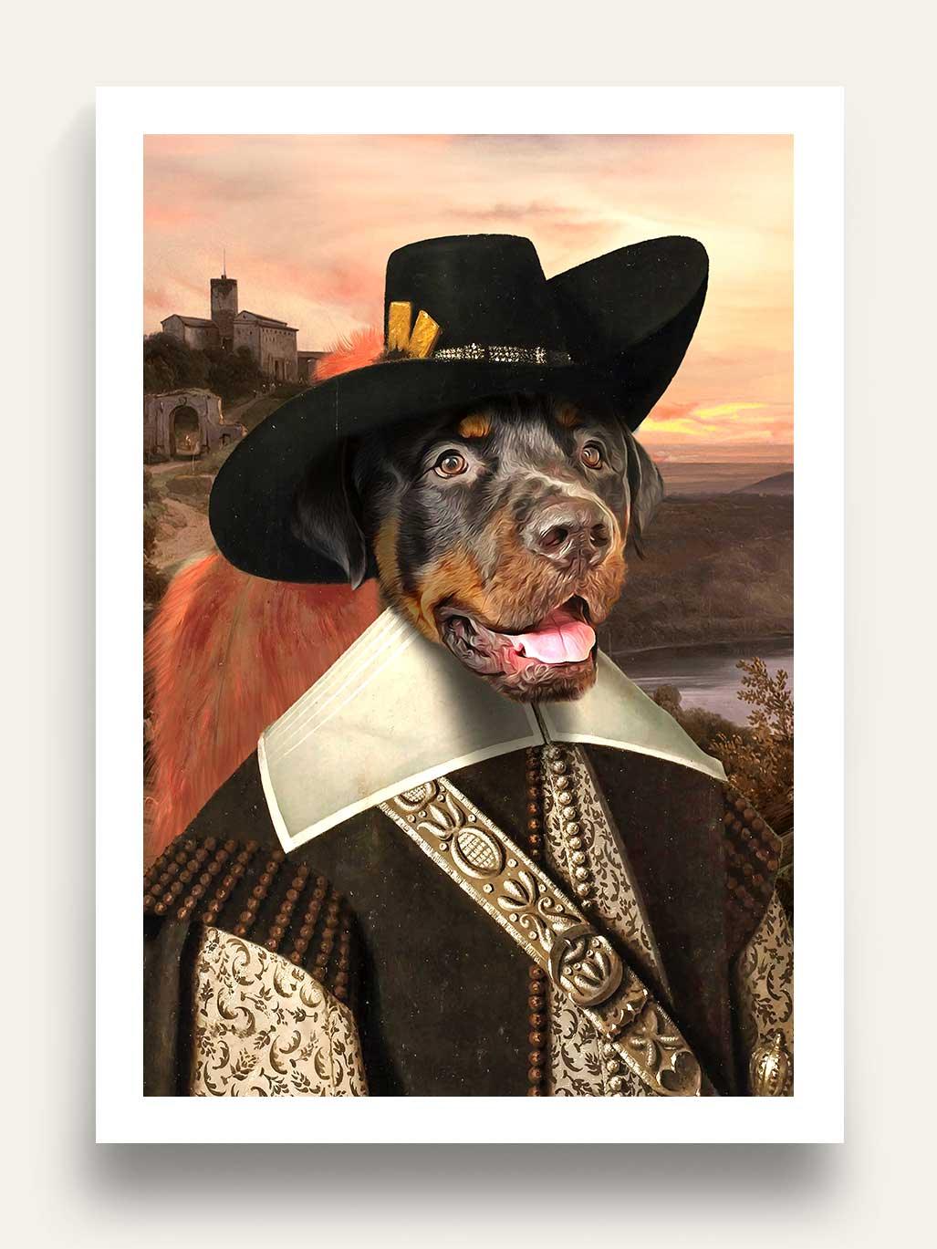 The Musketeer - Custom Vintage Pet Portrait - Purr & Mutt